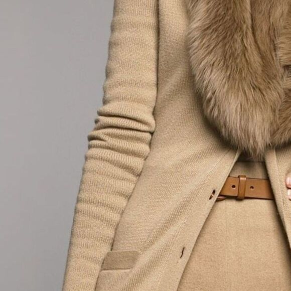 Ralph Lauren Pre Fall Collection Shearling Collar Cashmere Cardigan in Camel - Picture 12 of 16